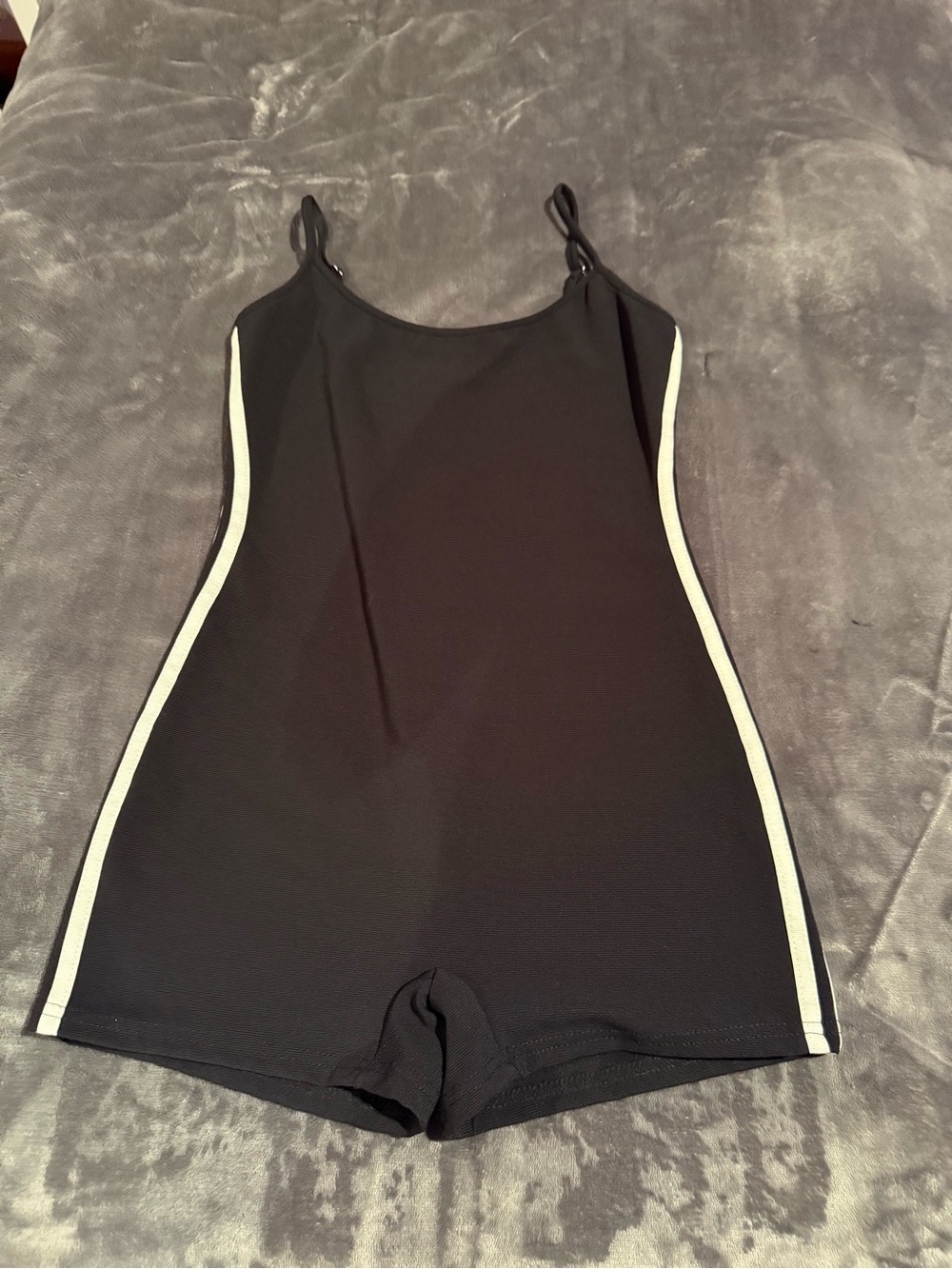 White Fox Boutique Black One-Piece with White Side Stripes